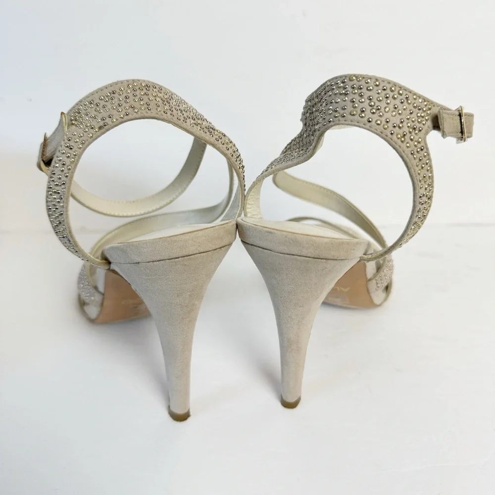 Aldo Strappy Size 8 Heels Champagne Studded Sandals 4” Heels
